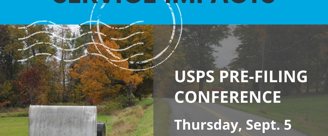 Mailbox on side of a rural road with a headline that reads Register for the USPS Webinar: Potential Rural Mail Service Impacts