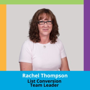 Rachel Thompson, List Conversion Team Leader, smiling confidently in a professional portrait, celebrating her promotion and leadership role.
