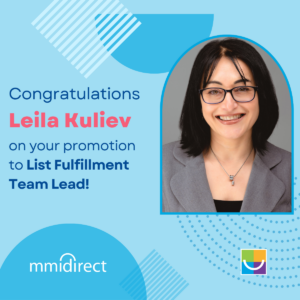 headshot of Leila with a congratulations on  promotion message